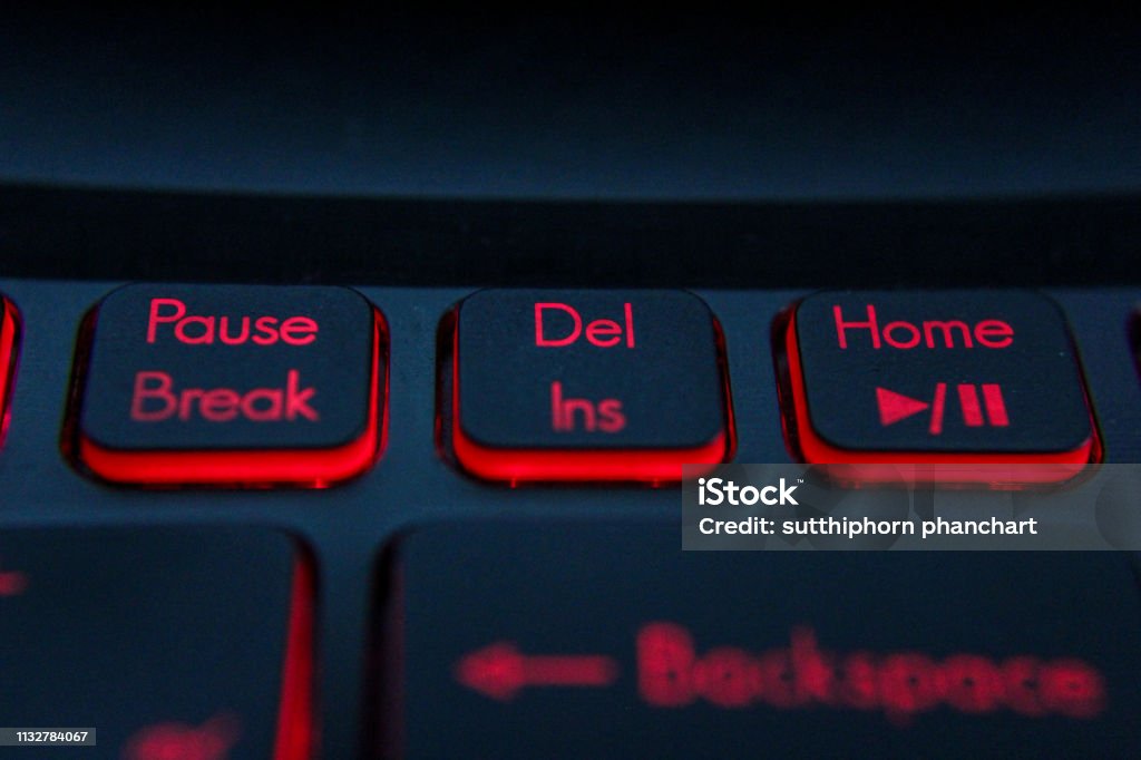 Del Button Computer Hand Pressing Backspace Del Button On Computer And Red Led Image Stock ...