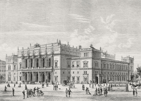 history, vintage, illustration, retro style,  19th Century Style, old, Palace, stock exchange, Vienna