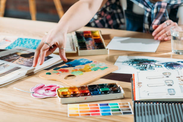 istock artist workplace inspiration sketchbook palette 1132787279