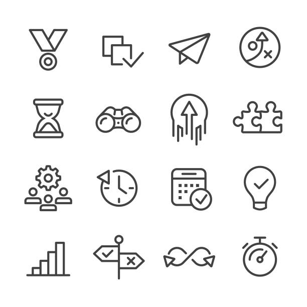 ilustrações, clipart, desenhos animados e ícones de ícones da produtividade-série da linha - computer icon symbol quality control elegance