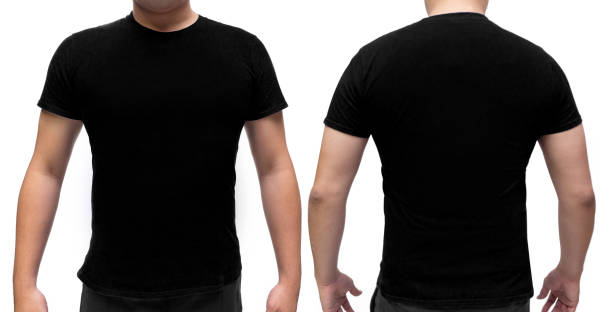 istock Black blank  t-shirt on human body for graphic design mock up 1132790482