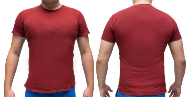 istock Red blank  t-shirt on human body for graphic design mock up 1132790751