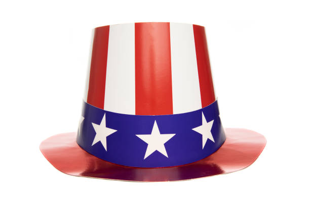 A patriotic hat with stars and stripes isolated on a white background.