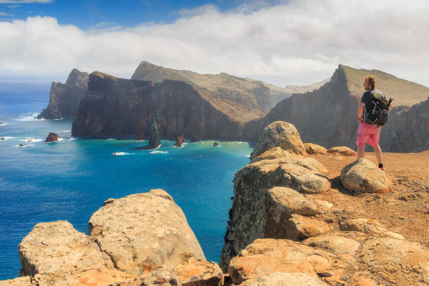 istock Tourist on the cliffs of Madeira 1132793525