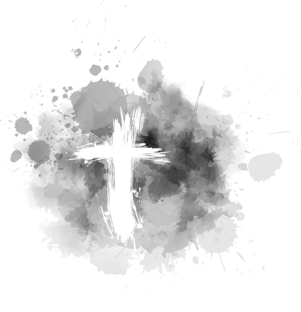 Ash Wednesday - Christian religious holiday. Grunge cross on gray abstract ash background.