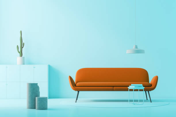 istock Blue living room, brown sofa 1132796729