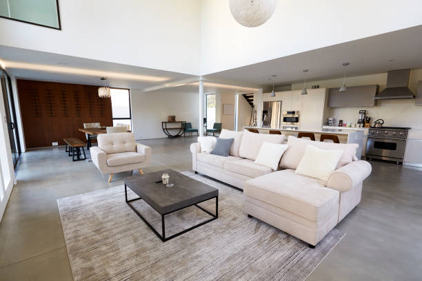 istock Seating Area And Kitchen In Stylish And Contemporary Empty Home 1132797404