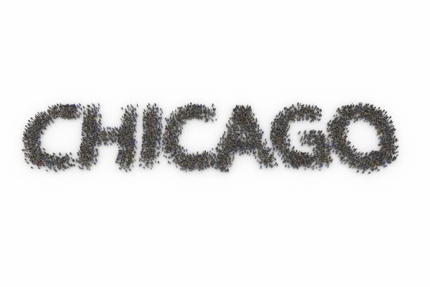 istock Large group of people standing together forming CHICAGO 1132797595