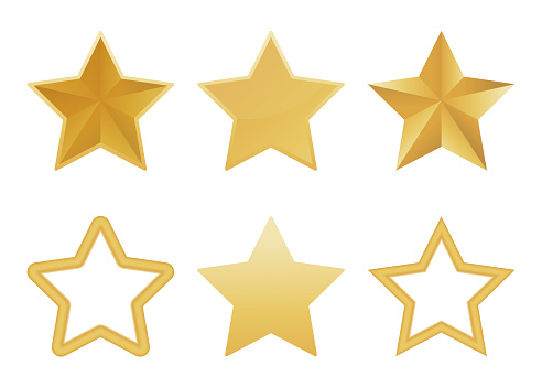 Vector set of realistic golden 3D star isolated on white background. Glossy Christmas stars icon. Vector illustration