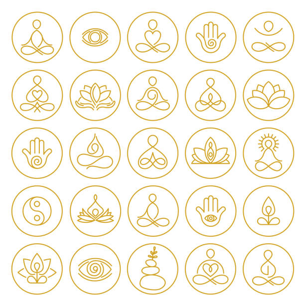 stockillustraties, clipart, cartoons en iconen met yoga en meditatie iconen - massage