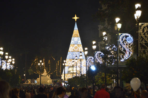 istock Christmas lights at Seville with Giralda by night 1132802908