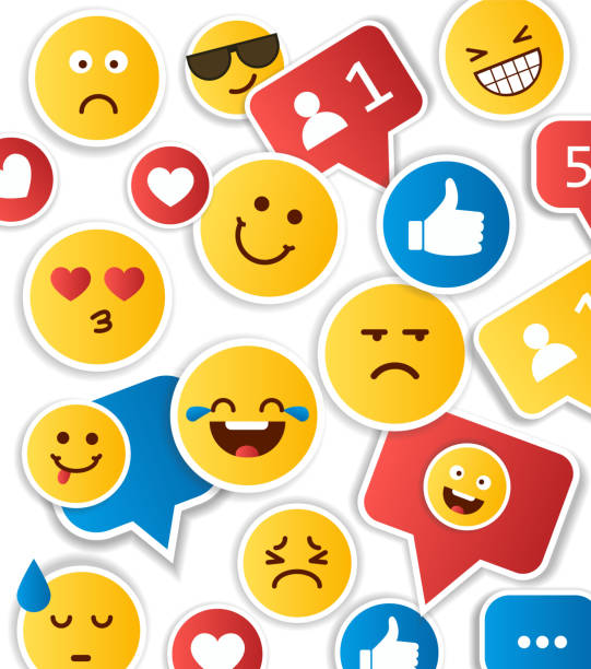 Set of yellow emoticons and emojis Set of yellow emoticons and emojis. Vector illustration flat style on white background facebook reactions stock illustrations