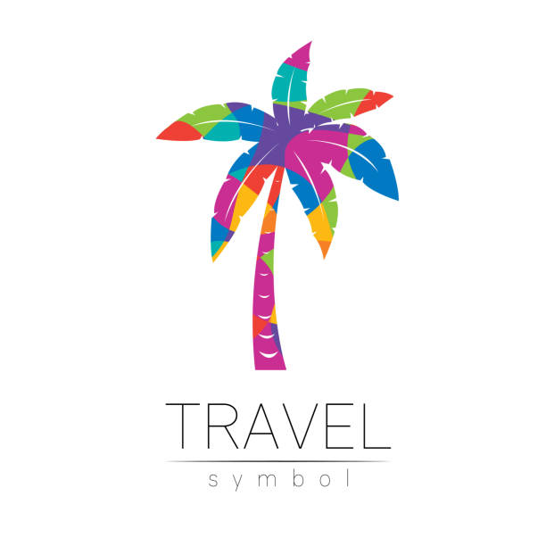 Palm tree vector silhouette isolated on white background. Palma symbol, rainbow modern style of color. Element for travel, tourism and trip agency. Identity brand, concept for web. Summer icon Palm tree vector silhouette isolated on white background. Palma symbol, rainbow modern style of color. Element for travel, tourism and trip agency. Identity brand, concept for web. Summer icon travel logo stock illustrations
