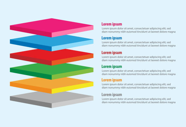 ilustraciones, imágenes clip art, dibujos animados e iconos de stock de vector de la plantilla infográfica de cuatro capas cuadradas 3d - tiered