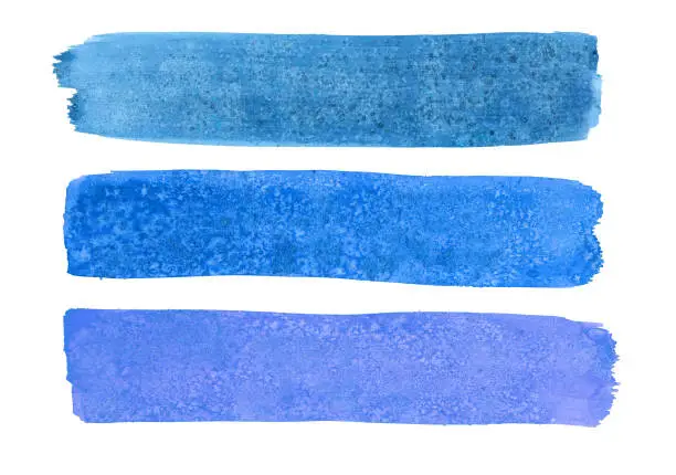 Photo of Watercolor set ofblue color long brush strokes with texture of salt