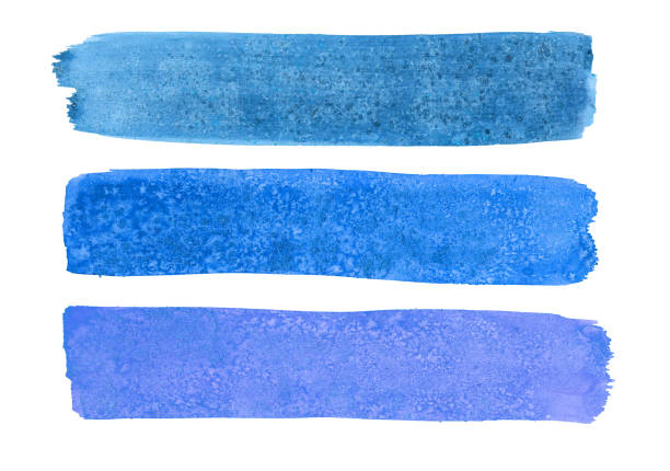 watercolor set ofblue color long brush strokes with texture of salt - tempera painting fotos imagens e fotografias de stock