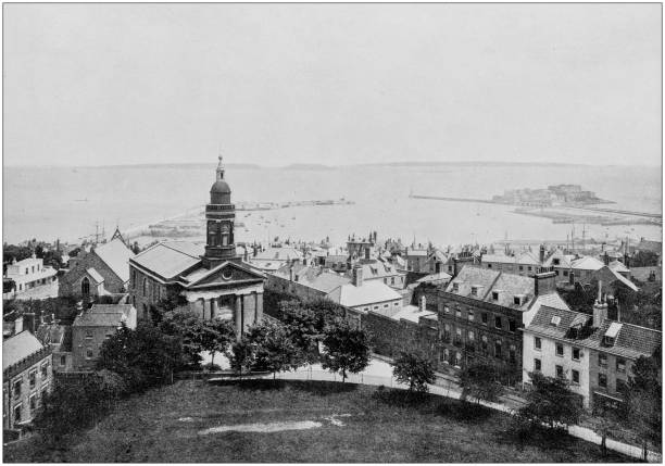 Antique black and white photograph of England and Wales: St Peter Port and Islands, Guernsey Antique black and white photograph of England and Wales: St Peter Port and Islands, Guernsey guernsey city stock illustrations
