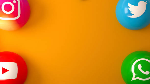 橙色桌子上的大理石社交媒體服務圖示的球狀形狀 - twitter 個照片及圖片檔