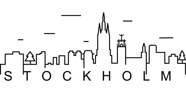 ilustrações, clipart, desenhos animados e ícones de ícone do esboço de estocolmo. pode ser usado para a correia fotorreceptora, logotipo, app móvel, ui, ux - stockholm silhouette sweden city