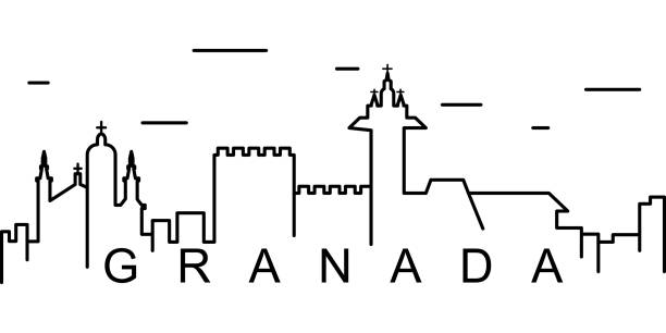 グラナダのアウトラインアイコン。ウェブ、ロゴ、モバイルアプリ、ui、ux のために使用することができます - street tower town andalusia点のイラスト素材／クリップアート素材／マンガ素材／アイコン素材