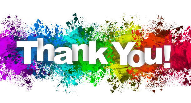 Paint Splatter - Thank you Thank You Message with colorful background thank you phrase stock pictures, royalty-free photos & images