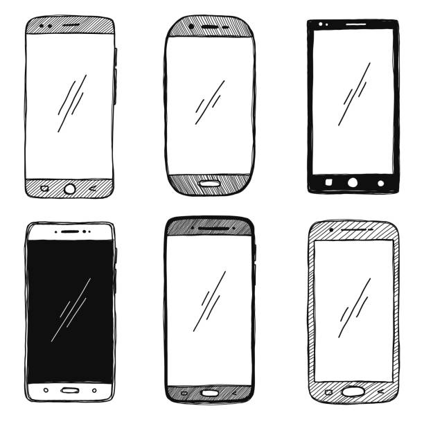 Sketch of smartphones. The set of phones is isolated on a white background. Vector illustration. Sketch of smartphones. The set of phones is isolated on a white background. Vector illustration. portability illustrations stock illustrations