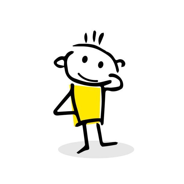 Stick figure thinking over something in vector flat style. Creative vector drawing of thinking man stick figure. child misbehaving stock illustrations