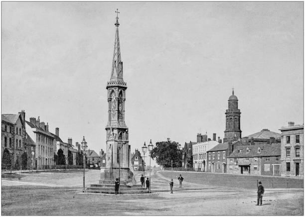 Antique black and white photograph of England and Wales: Banbury Cross Antique black and white photograph of England and Wales: Banbury Cross oxfordshire stock illustrations