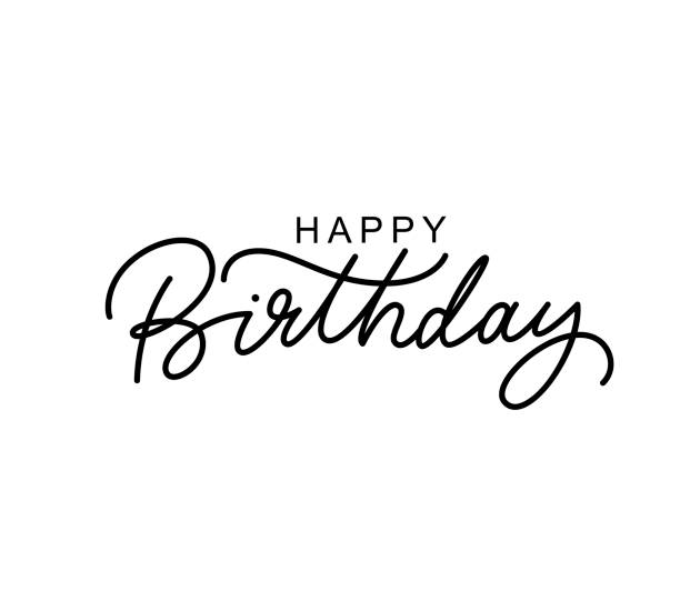 Happy Birthday hand drawn black lettering Happy Birthday hand drawn black lettering. Congratulations ink pen calligraphic texture. B-day wishes quote, phrase isolated clipart. Handwritten calligraphy. Greeting card, poster design element calligraphy illustrations stock illustrations