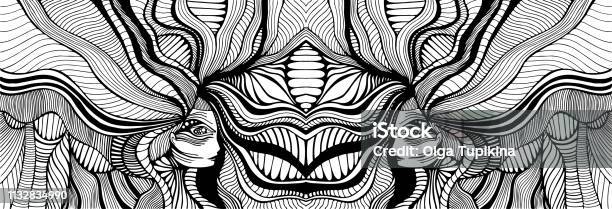 Coloring Page With Psychedelic Fantasy Girls With Wave Hair Vector Hand Drawn Illustration Antistress Doodle Cartoon Card Tribal Abstract Background Stock Illustration - Download Image Now