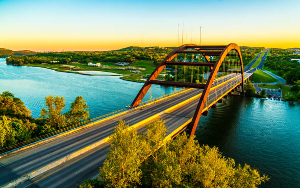 istock Pennybacker bridge or 360 Bridge sunset golden hour colors 1132835766