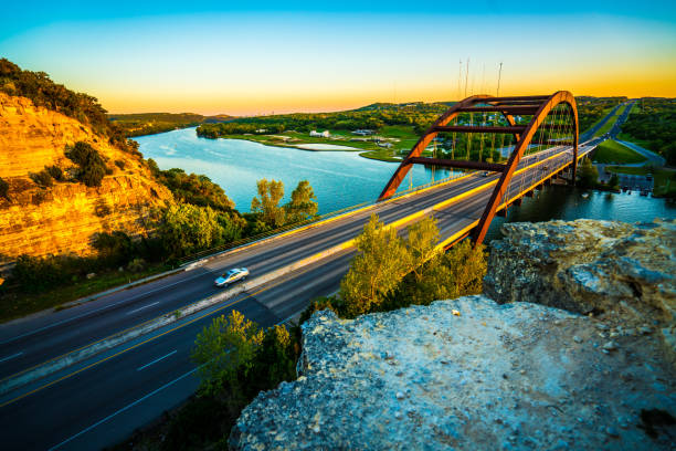 istock Pennybacker bridge or 360 Bridge sunset into the new Austin Texas 1132835787