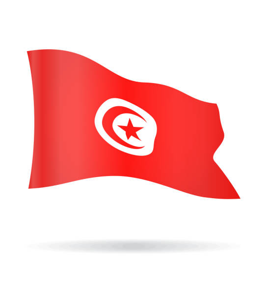 тунис - летающий флаг фла г вектор глянцевая икона - tunisia stock illustrations