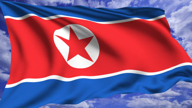 istock flag of North Korea with fabric structure against a cloudy sky 1132839058