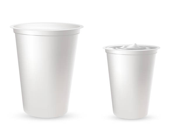 ilustrações de stock, clip art, desenhos animados e ícones de realistic plastic packages for yogurt. 3d vector. - can disposable cup blank container