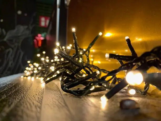 Christmas lights and ornaments.