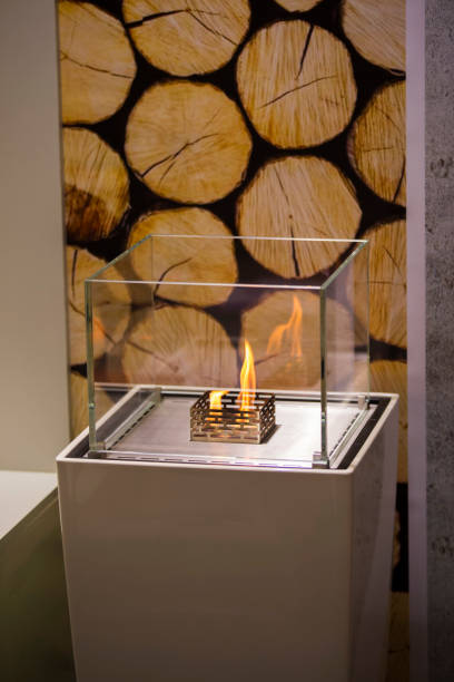 istock The flames in electric fireplace close-up. Interior design 1132846101