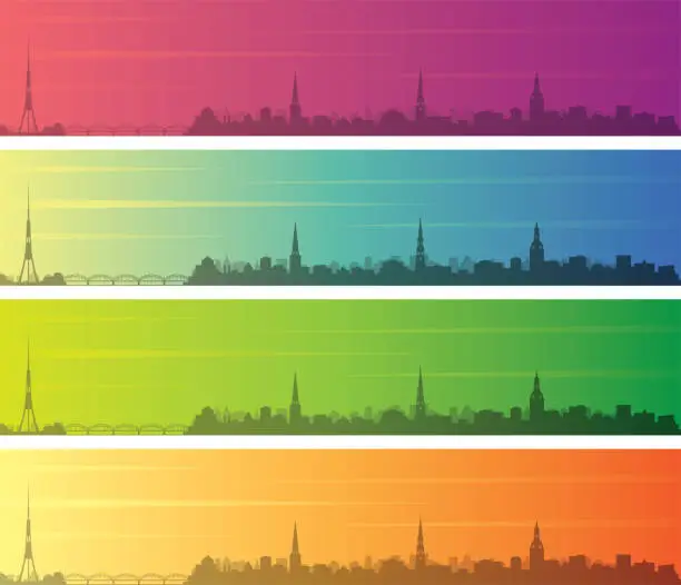Vector illustration of Riga Multiple Color Gradient Skyline Banner