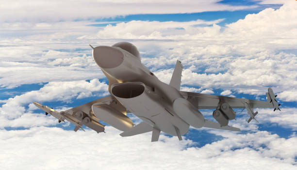 istock F-16 Fighter plane flying over the clouds 1132847405