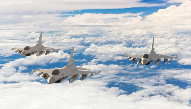 istock F-16 Fighter planes squadron flying in formation over the clouds 1132847461