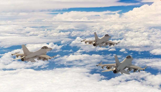 istock F-16 Fighter planes squadron flying in formation over the clouds 1132847477