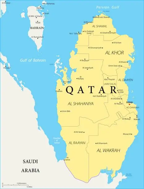 Vector illustration of Map of Qatar - Vector