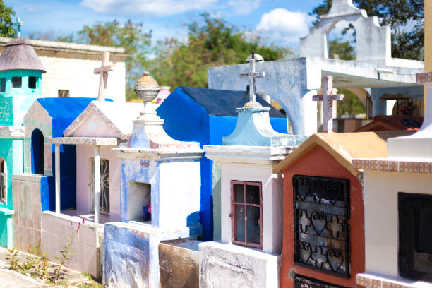 Mexico: Rustic Cemetery with Shrines, Flowers, Catholic Crosses