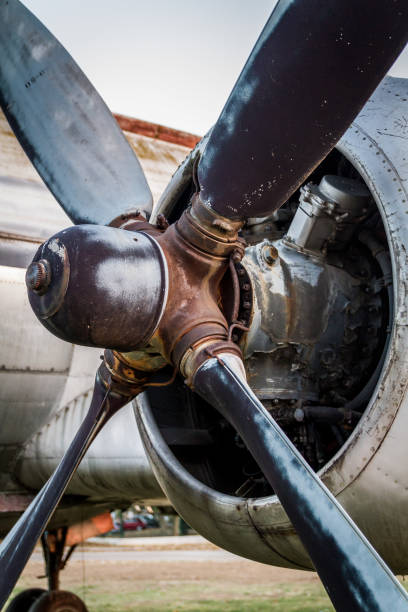 istock Old rusted airplane engine in close up shot 1132856738