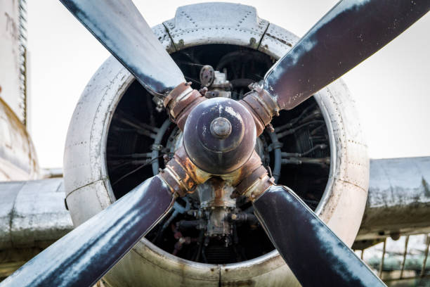 istock Old rusted airplane engine in close up shot 1132856744