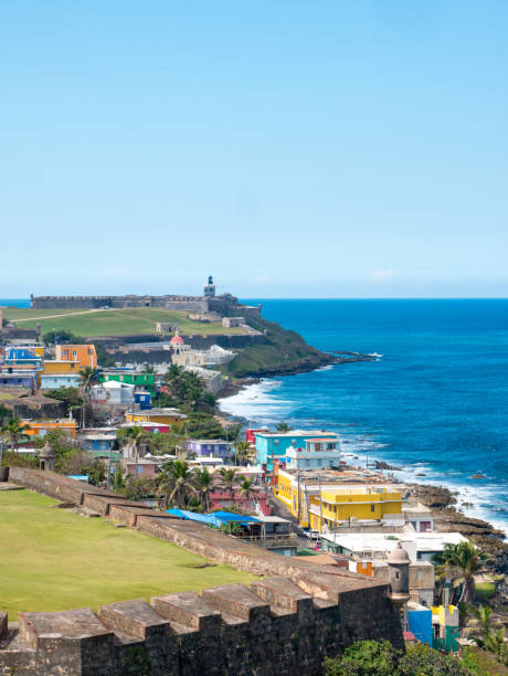 panorama of la perla slum in old san juan, puerto rico - old san juan imagens e fotografias de stock