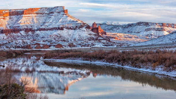 Fisher Towers and Colorado River in WInter