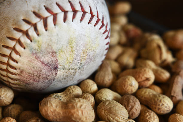 vieux cuir de baseball - baseball baseballs peanut american culture photos et images de collection
