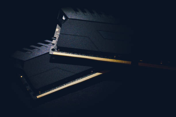 istock Photo of DDR RAM memory module on black background Macro. 1132874561