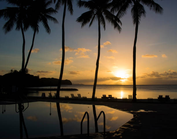 istock Sunset over Pool and Ocean with Clouds Reflecting in Water 1132874572
